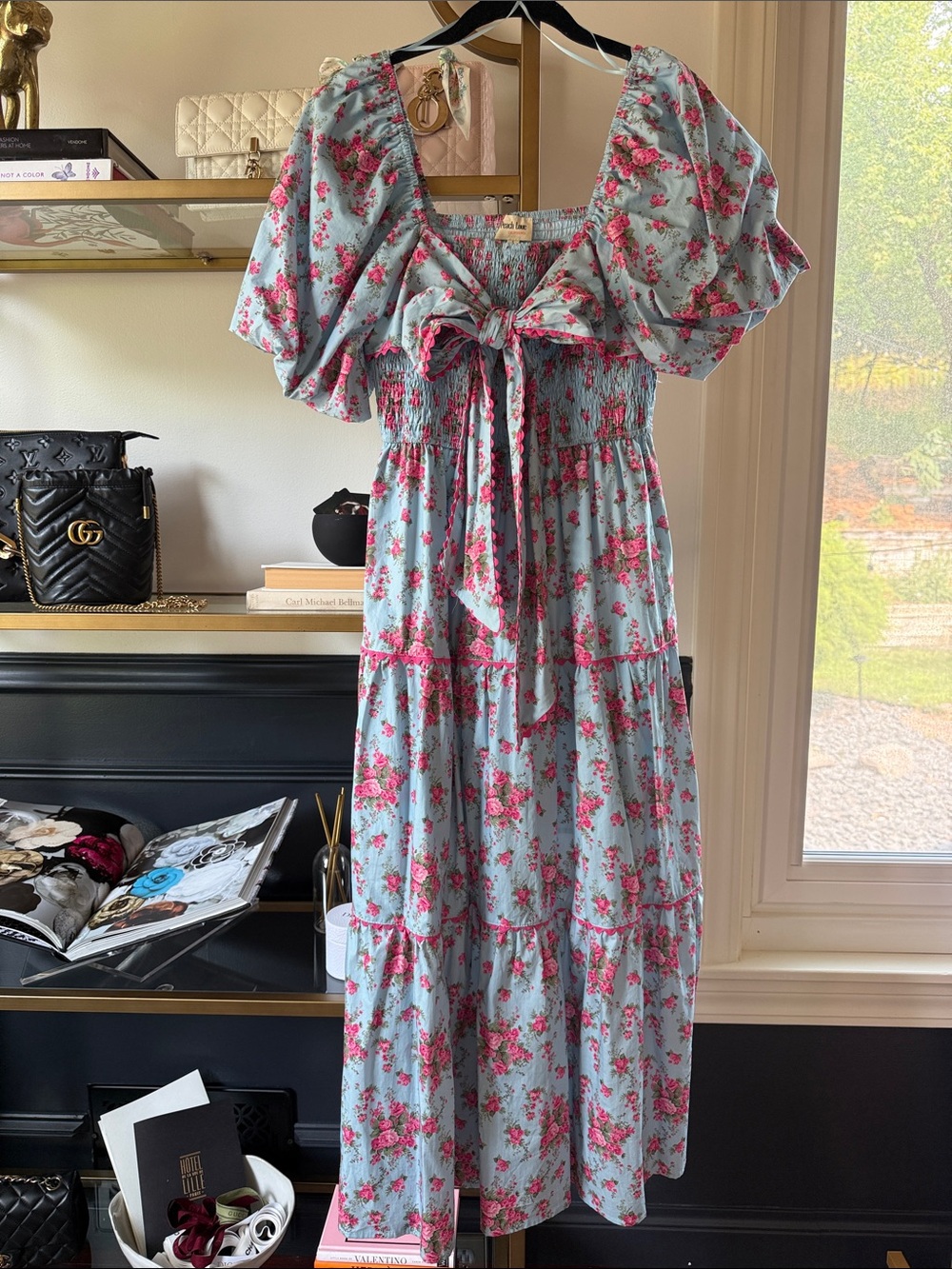 Peach Love California Floral Maxi Dress Small Blue Pink Cottagecore